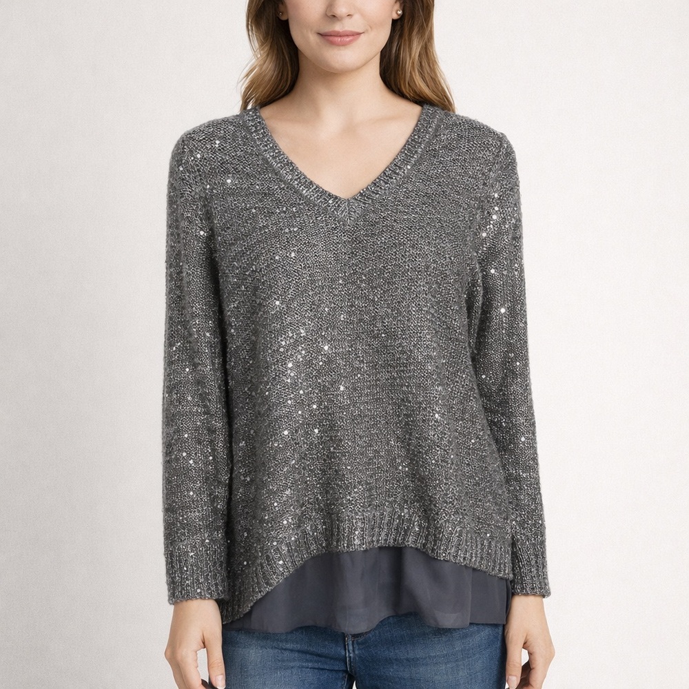 The Limited Glittering Silver V-Neck Sweater